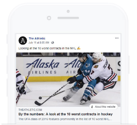 Deep linking Illustration of iPhone displaying screenshot of a post from The Athletic